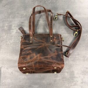 Leather Tote Bag Unisex Brown Distressed Laptop Crossbody Satchel Shoulder Bag